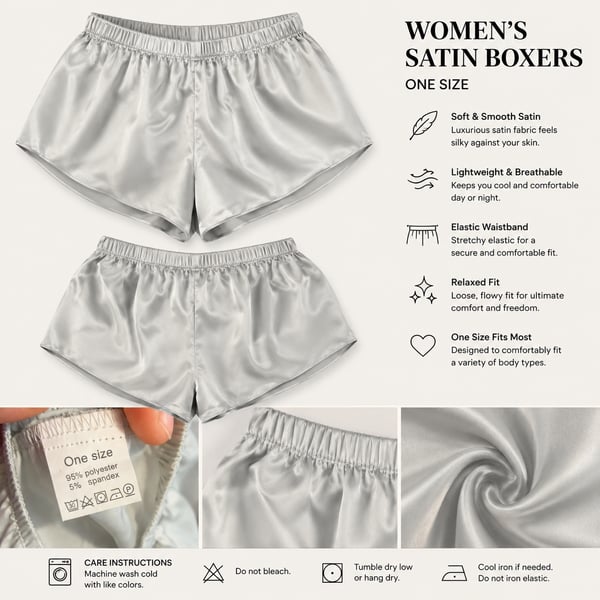 Women's Satin Relaxed Fit Elastic Waistband Sleep Boxers - One Size