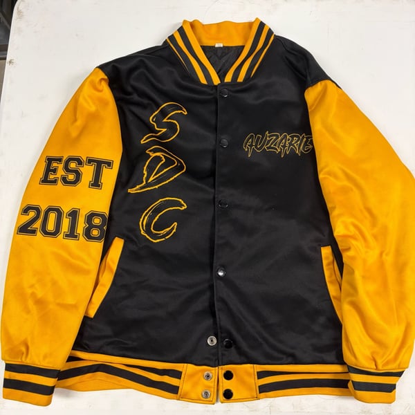 Auzarie Star Dance Company Varsity Satin Jacket Black and Gold EST 2018