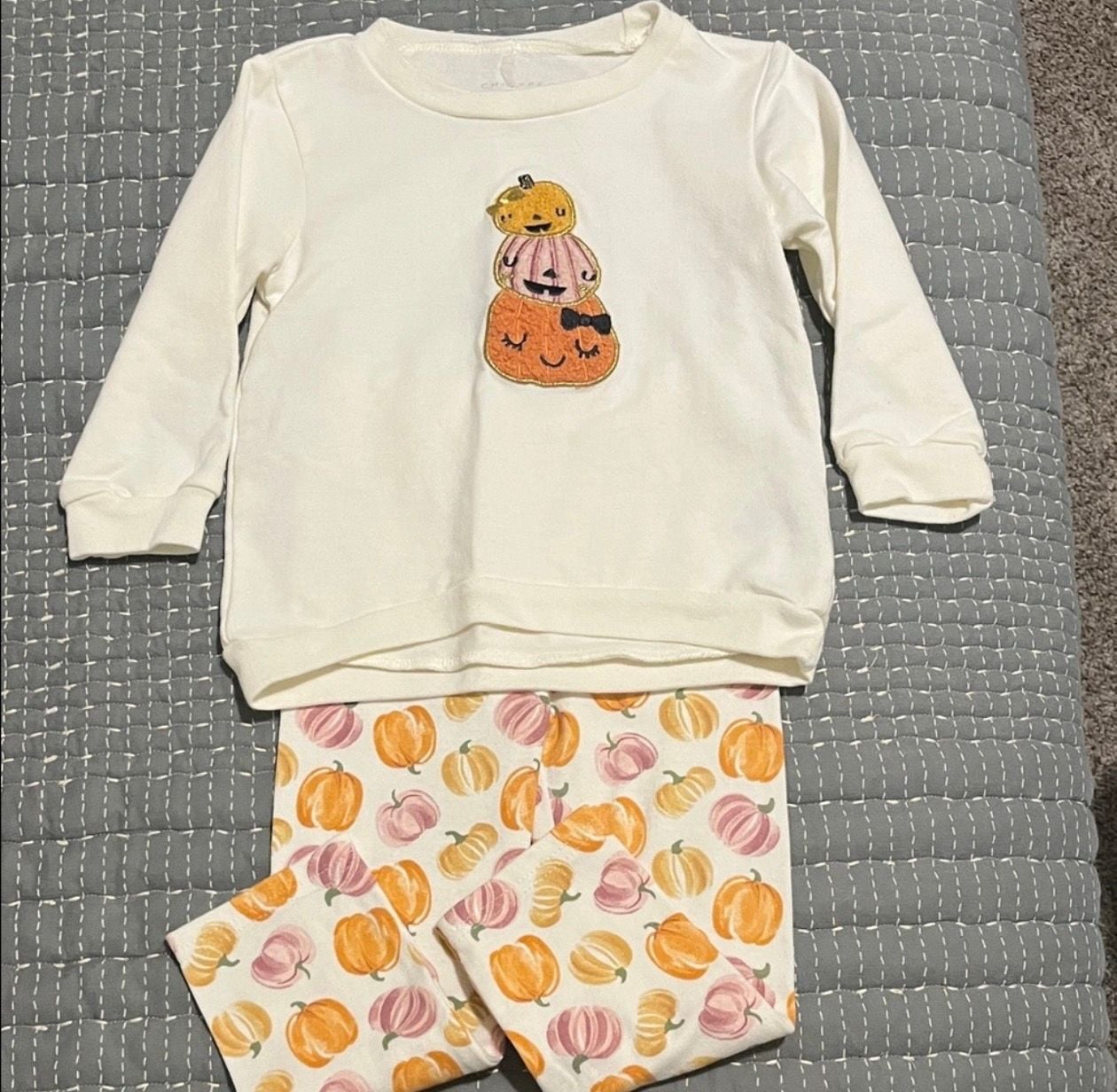 Chickpea Toddler Girls Pumpkin Stack Applique 2 piece set 1