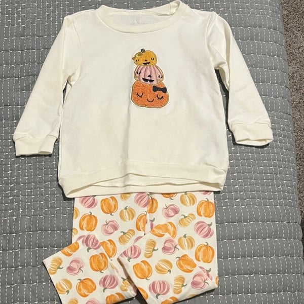 Chickpea Toddler Girls Pumpkin Stack Applique 2 piece set