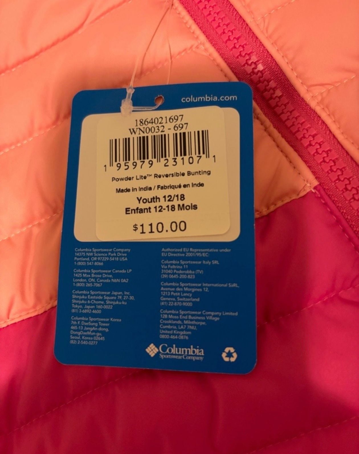 Columbia Powder Lite Reversible Bunting, Pink, Size 12-18 Months 2