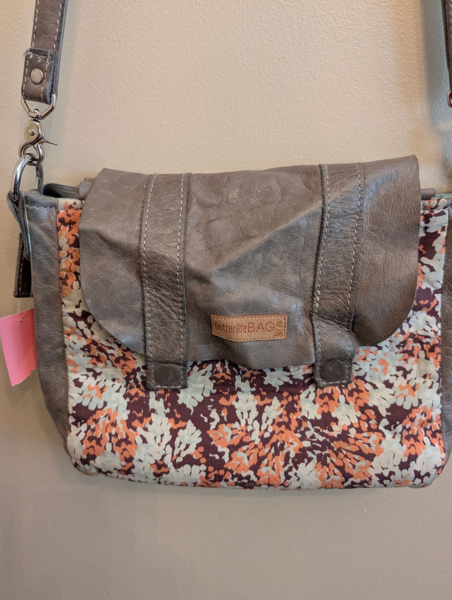 Better Life Bags Foldover Crossbody Messenger Bag w/ Floral Print & Leather Trim 1