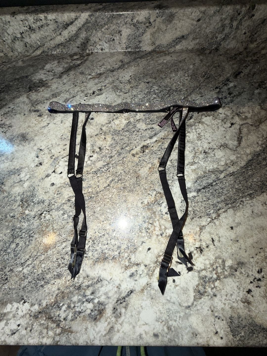 Victoria's Secret Very Sexy Black Rhinestone Shine Strap Garter Belt 2
