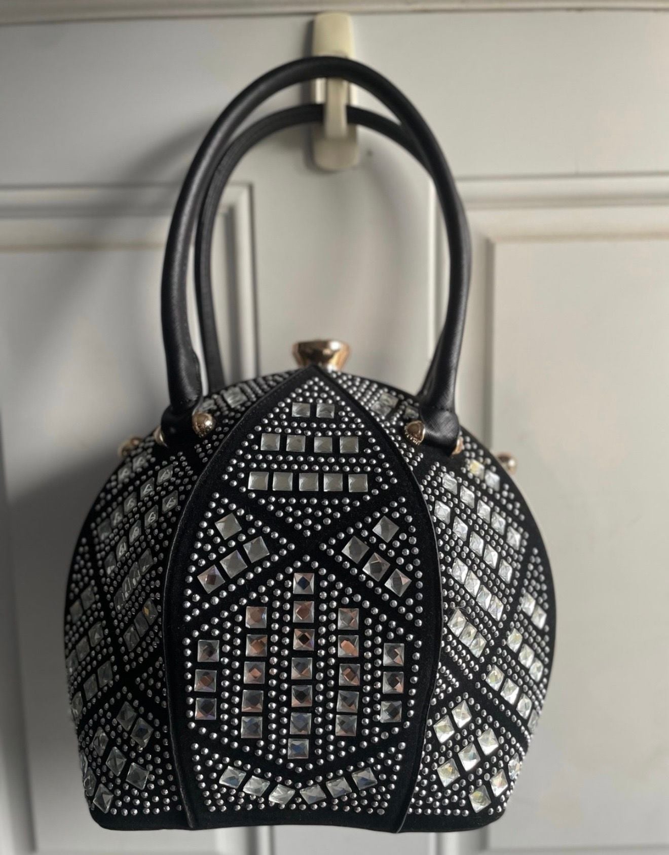 Mezon Rhinestone Jewel-Top Round Frame Satchel 2
