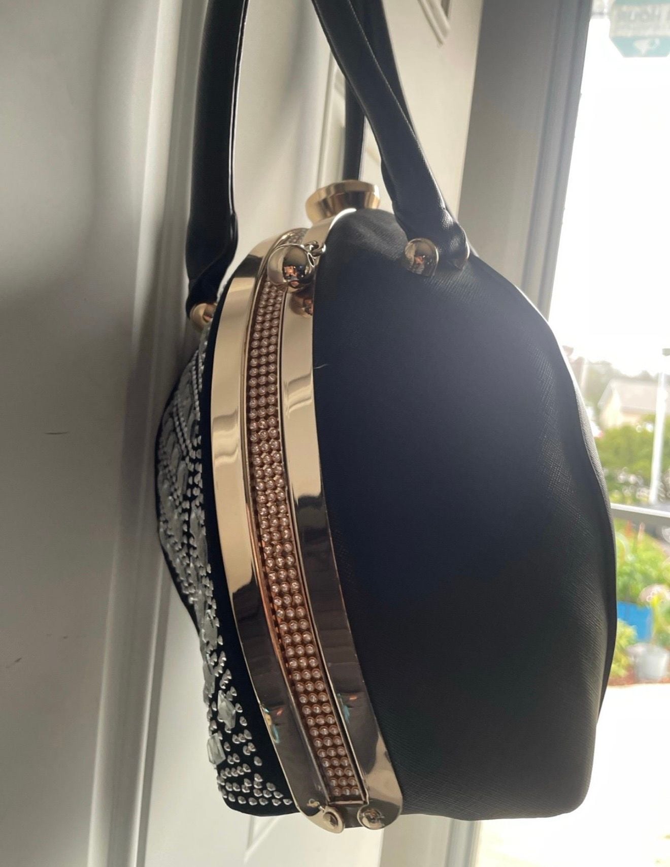 Mezon Rhinestone Jewel-Top Round Frame Satchel 4