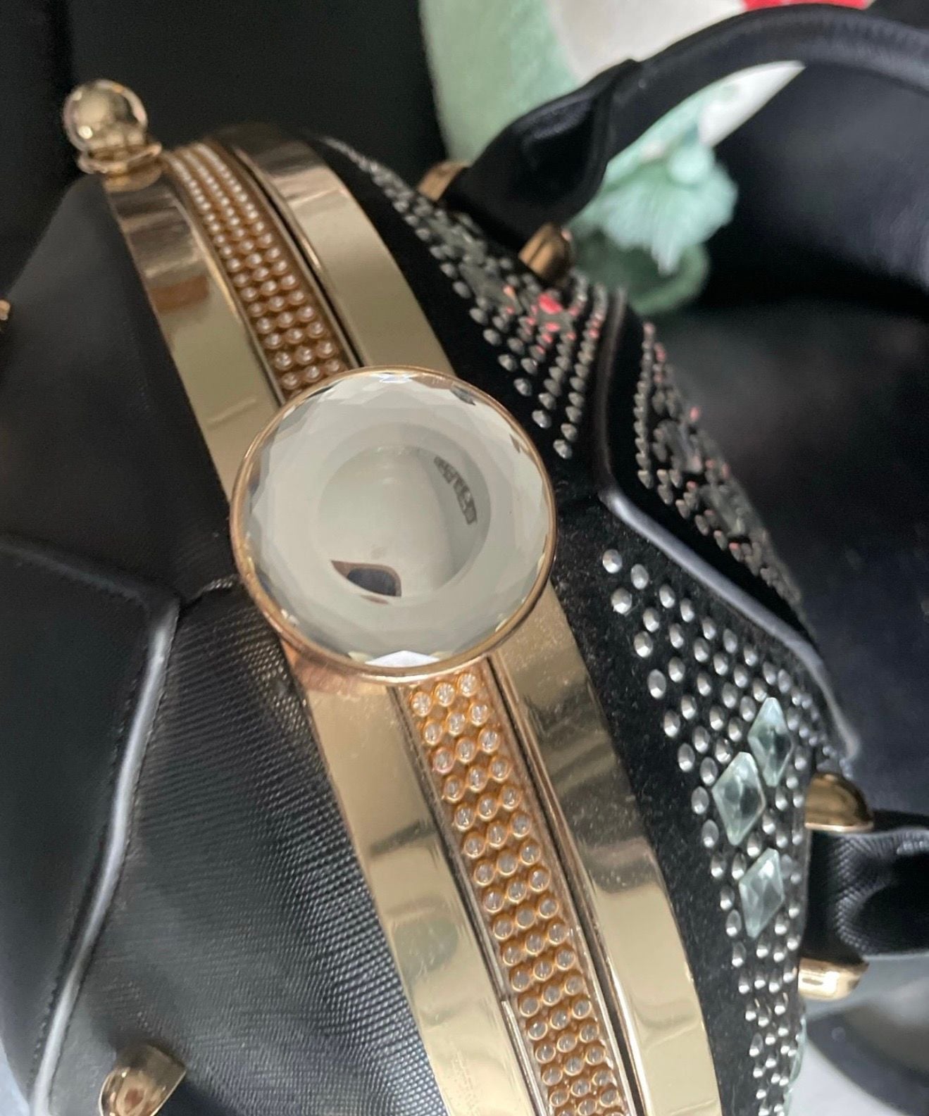 Mezon Rhinestone Jewel-Top Round Frame Satchel 5
