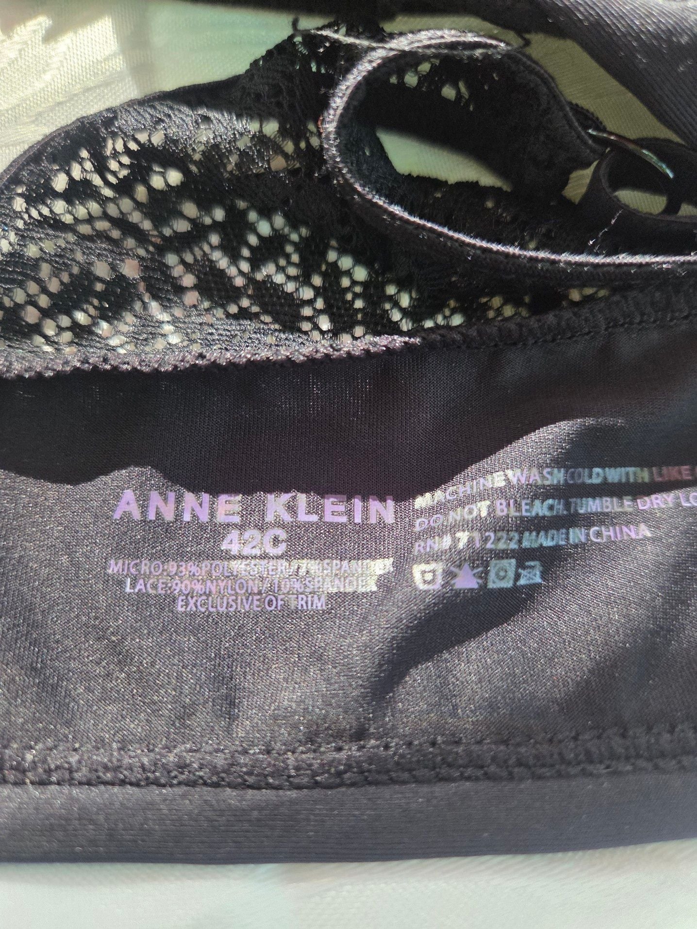 Anne Klein Black Lace Underwire Bra, Size 42C 2
