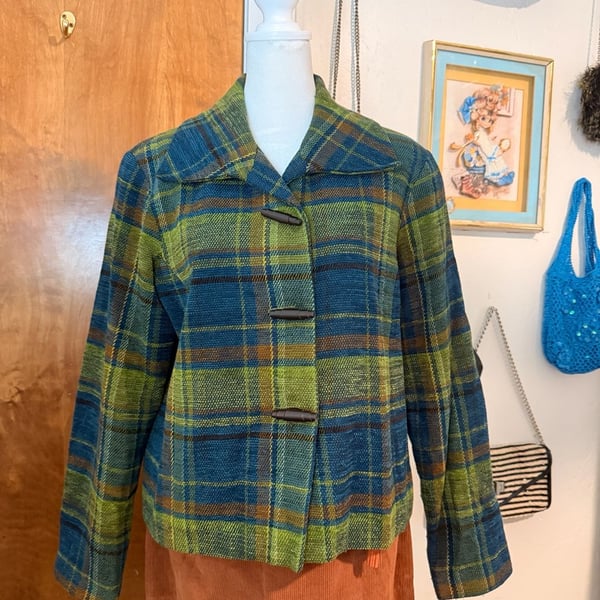 Vintage 90s Sharon Young Plaid Toggle Button Jacket