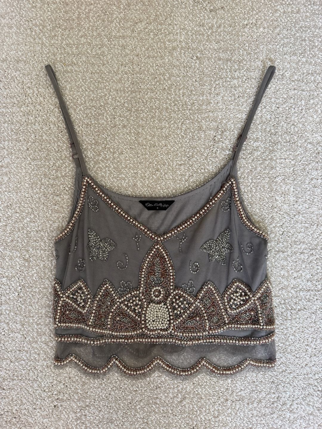 Miss Selfridge Embellished Beaded Mesh Crop Camisole Top 2