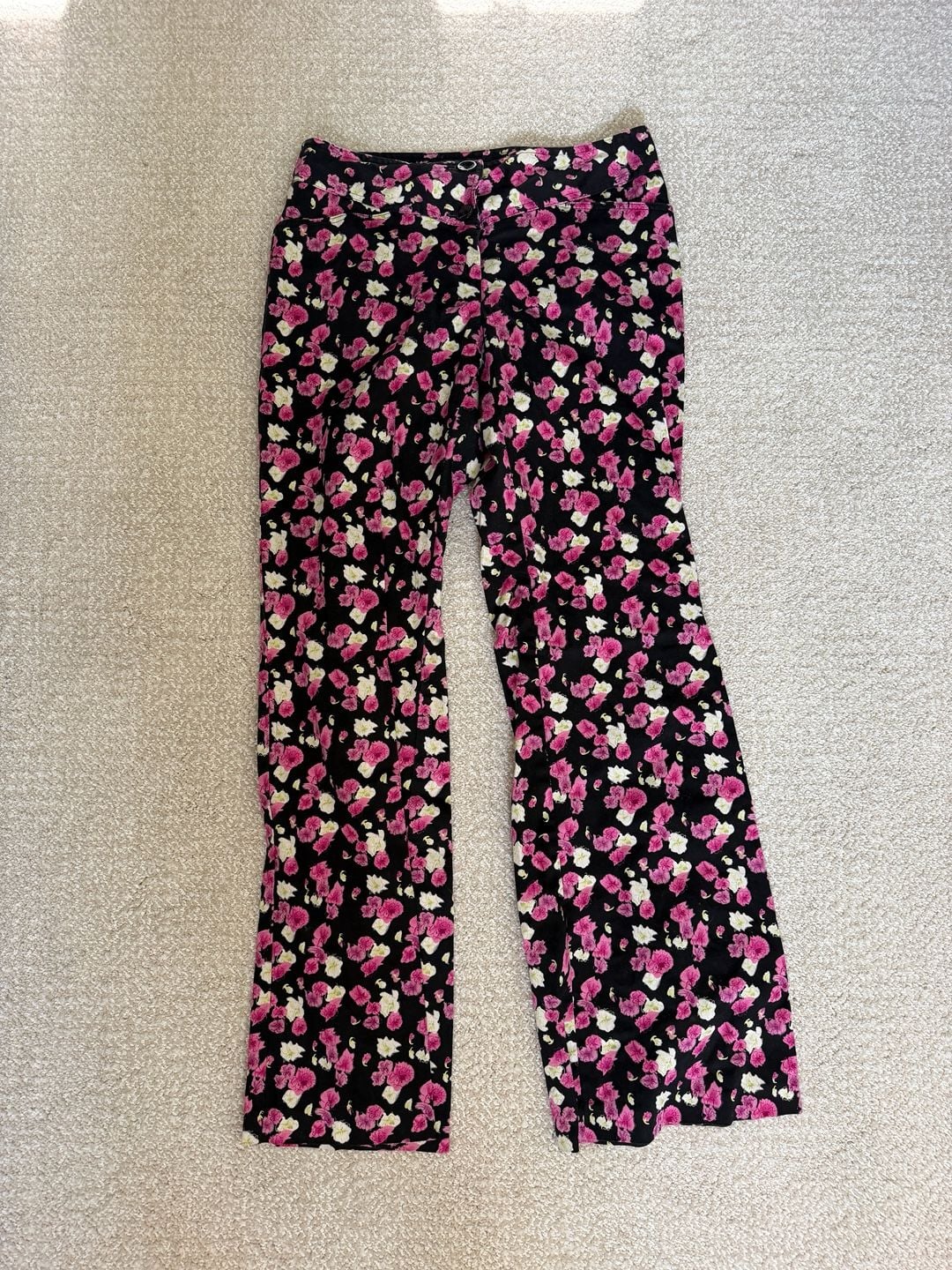 Nicole by Nicole Miller Black Floral Wide Leg Pants Size 8 2