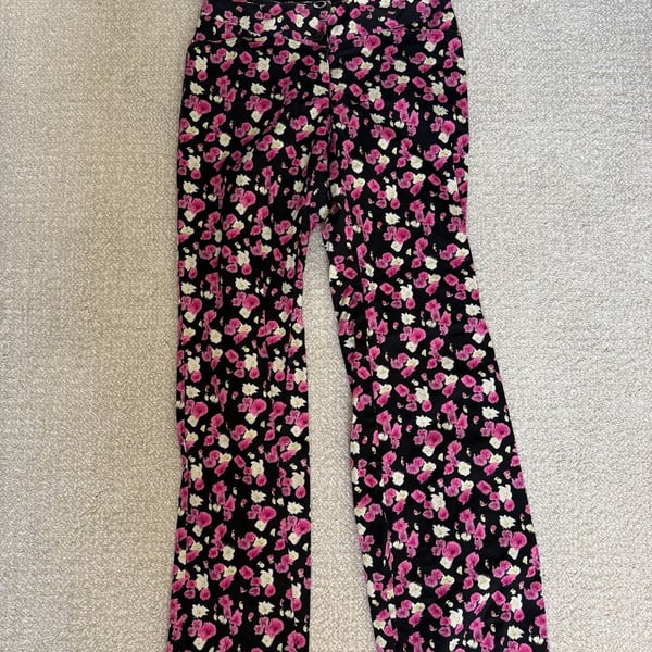 Nicole by Nicole Miller Black Floral Wide Leg Pants Size 8
