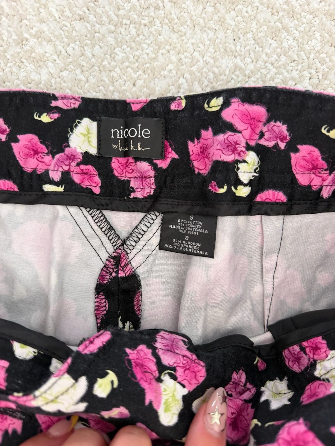 Nicole by Nicole Miller Black Floral Wide Leg Pants Size 8 5