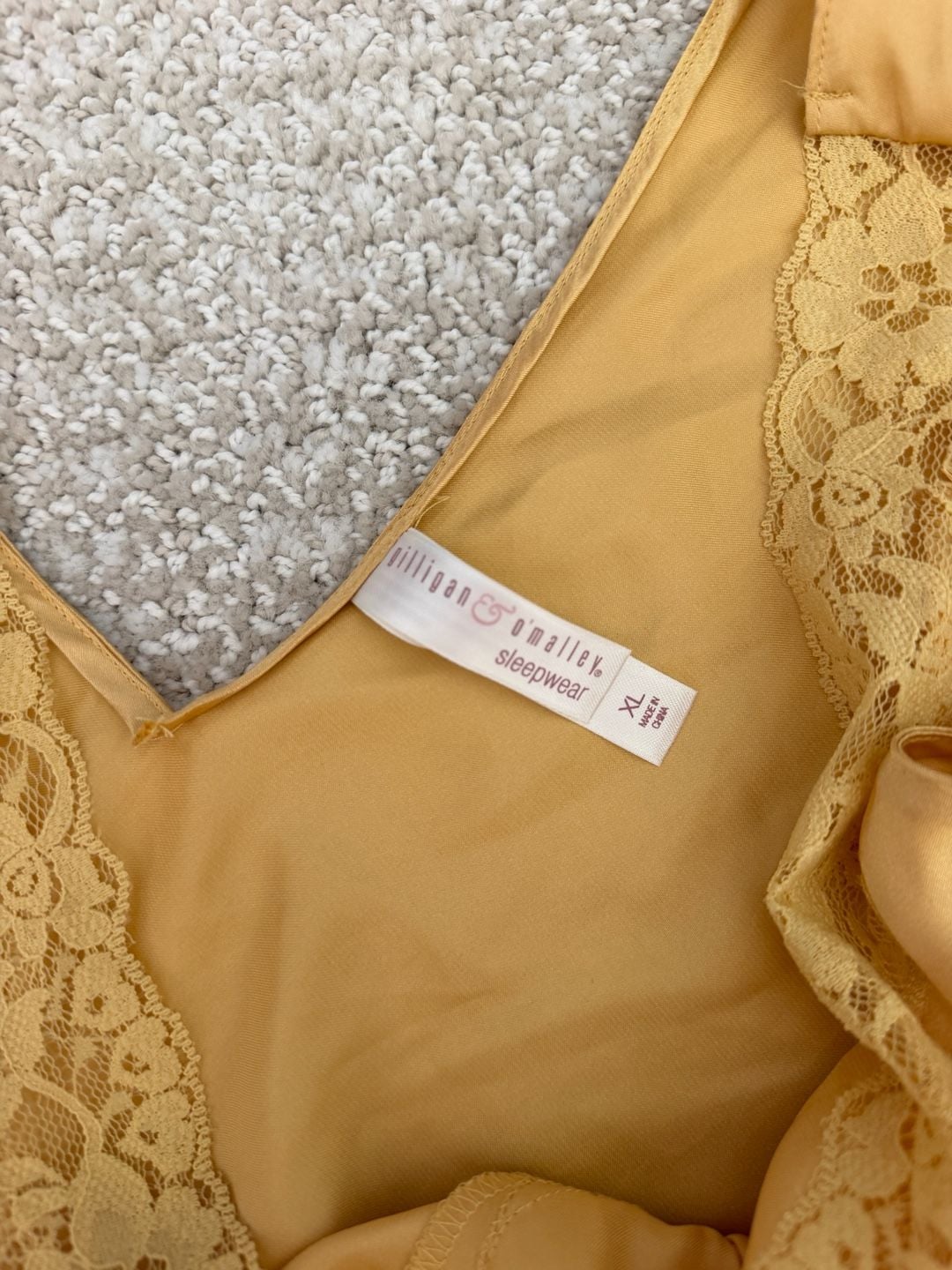 Gilligan & O'Malley Sleepwear Gold Satin Cami and Shorts Pajama Set with Lace Trim and Floral Detail 4