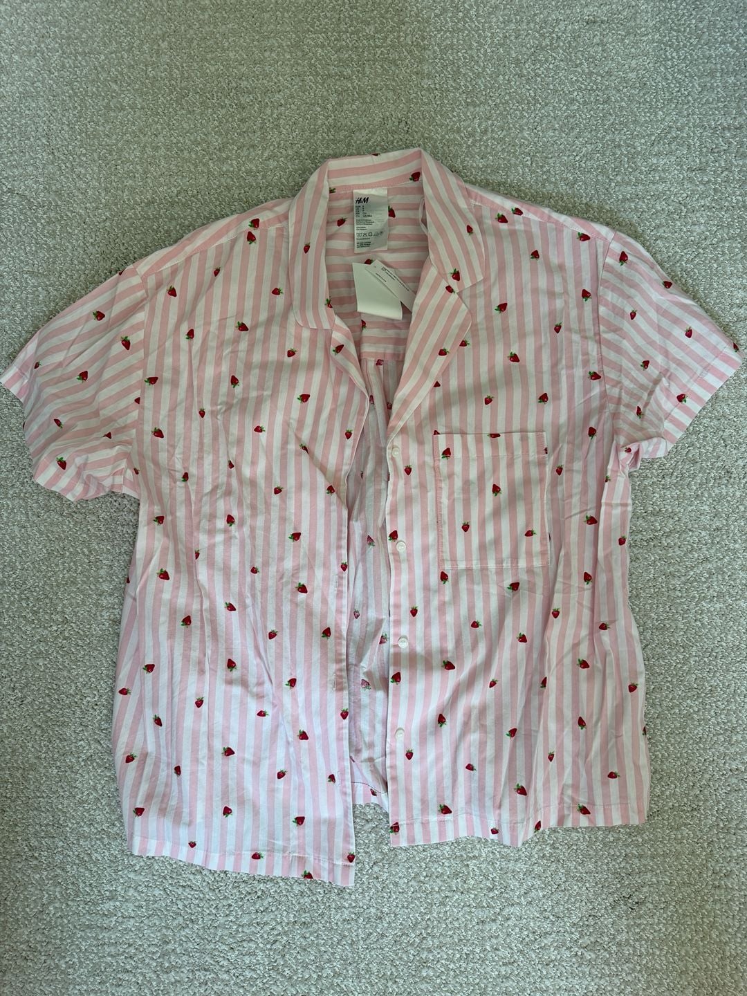 H&M Striped Strawberry Print Cotton Pajama Shirt 1