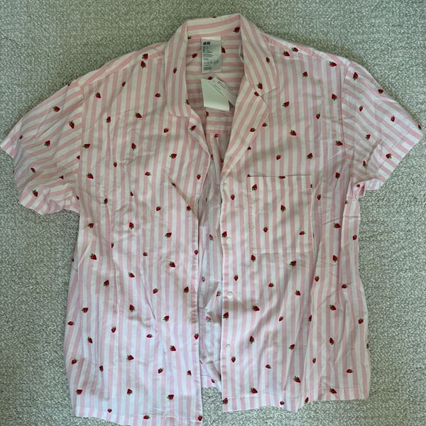 H&M Striped Strawberry Print Cotton Pajama Shirt