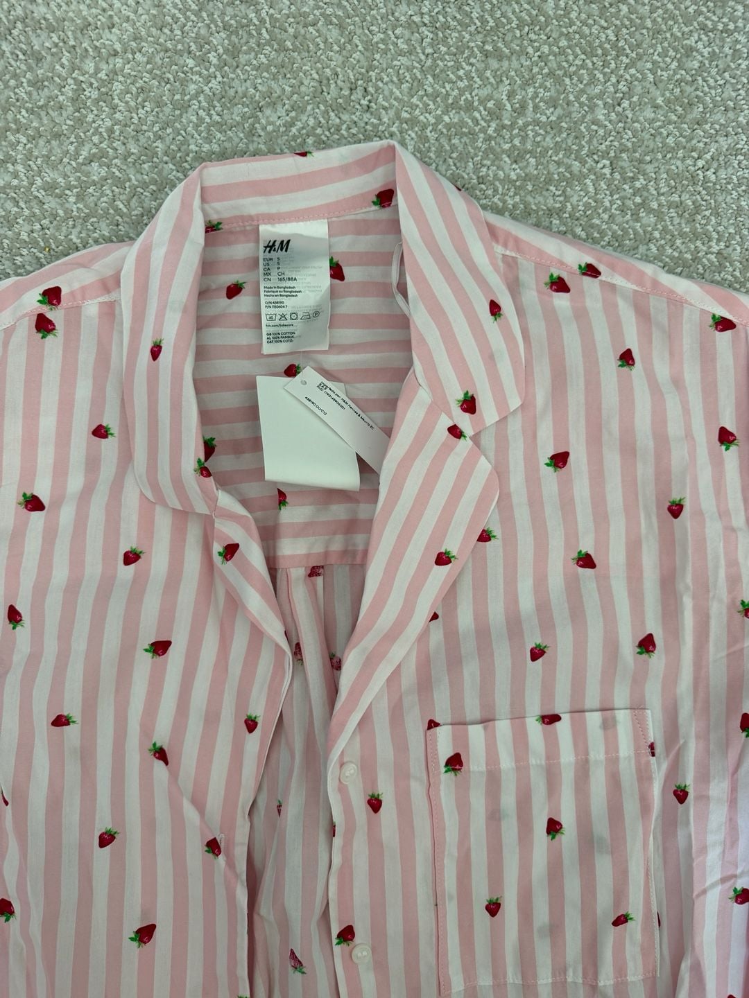 H&M Striped Strawberry Print Cotton Pajama Shirt 2