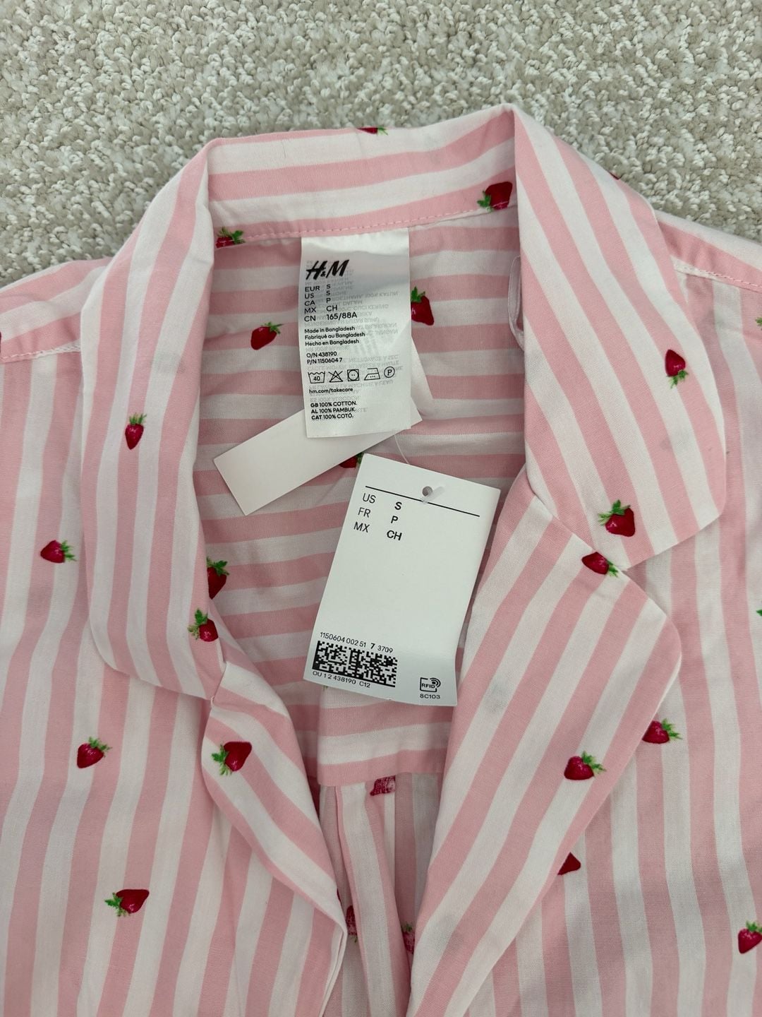 H&M Striped Strawberry Print Cotton Pajama Shirt 3
