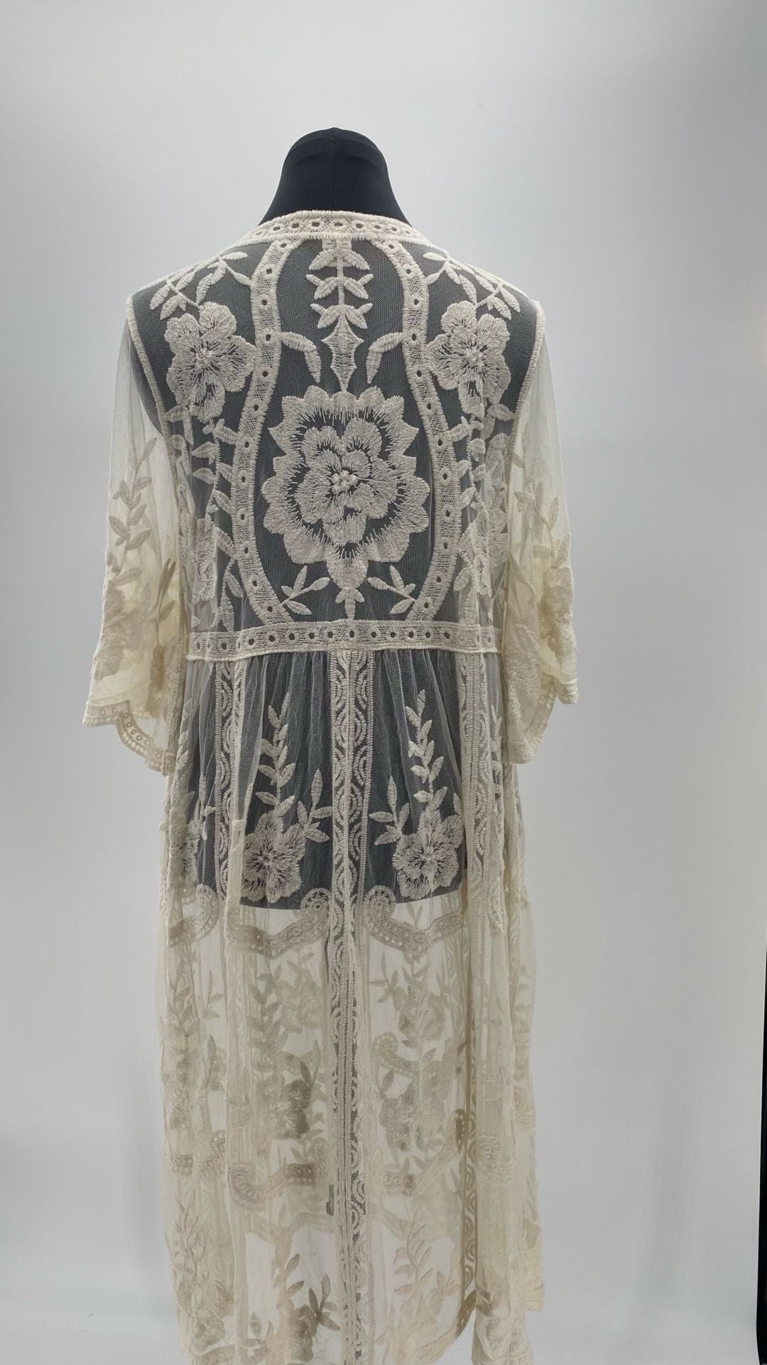 Rachel Zoe Cream Embroidered Lace Mesh Longline Kimono Cover-up 3