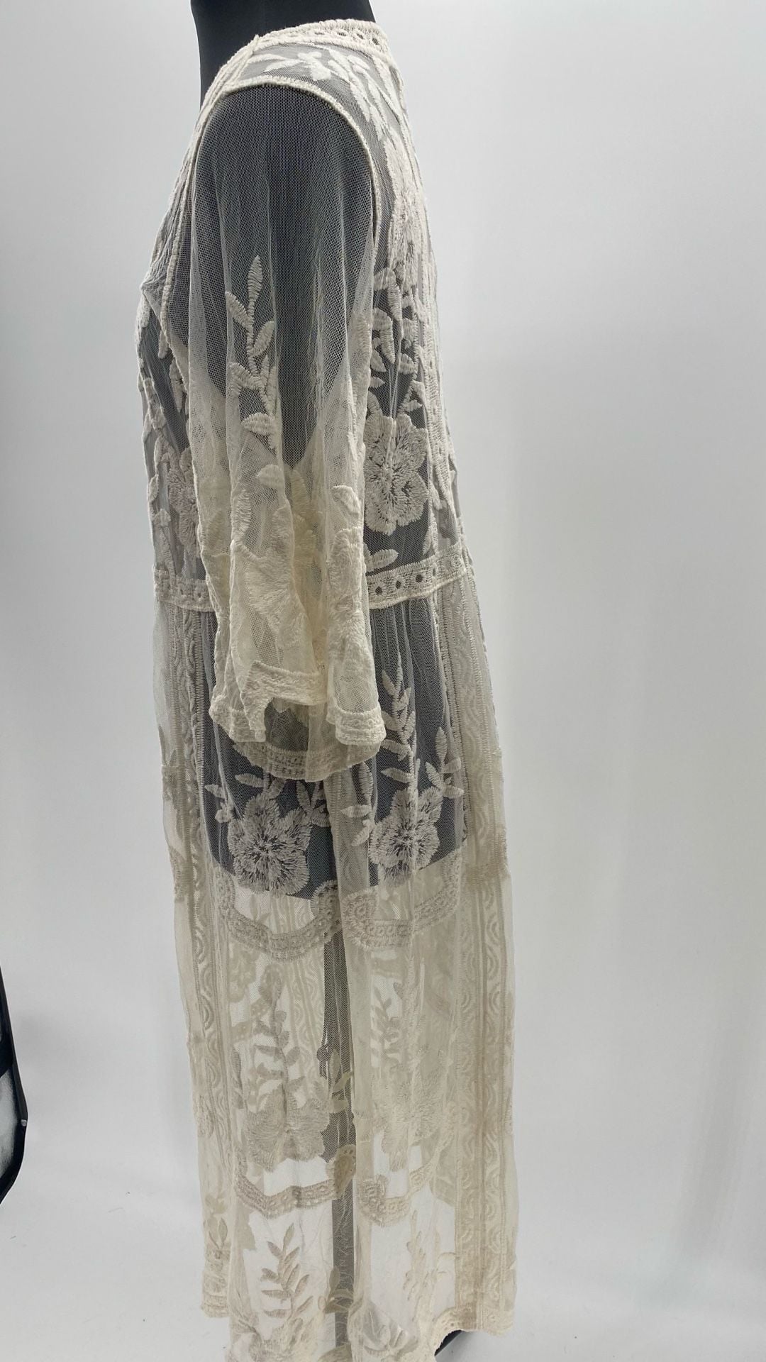 Rachel Zoe Cream Embroidered Lace Mesh Longline Kimono Cover-up 4