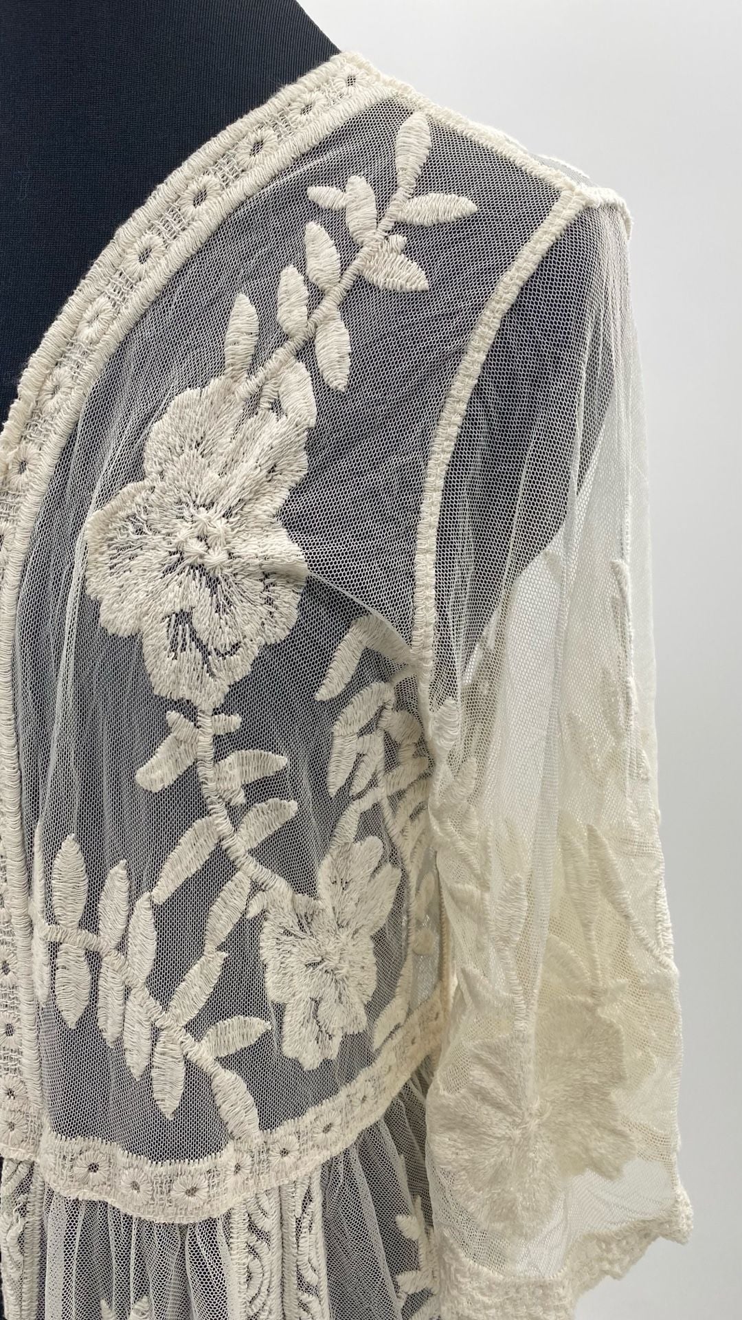 Rachel Zoe Cream Embroidered Lace Mesh Longline Kimono Cover-up 5