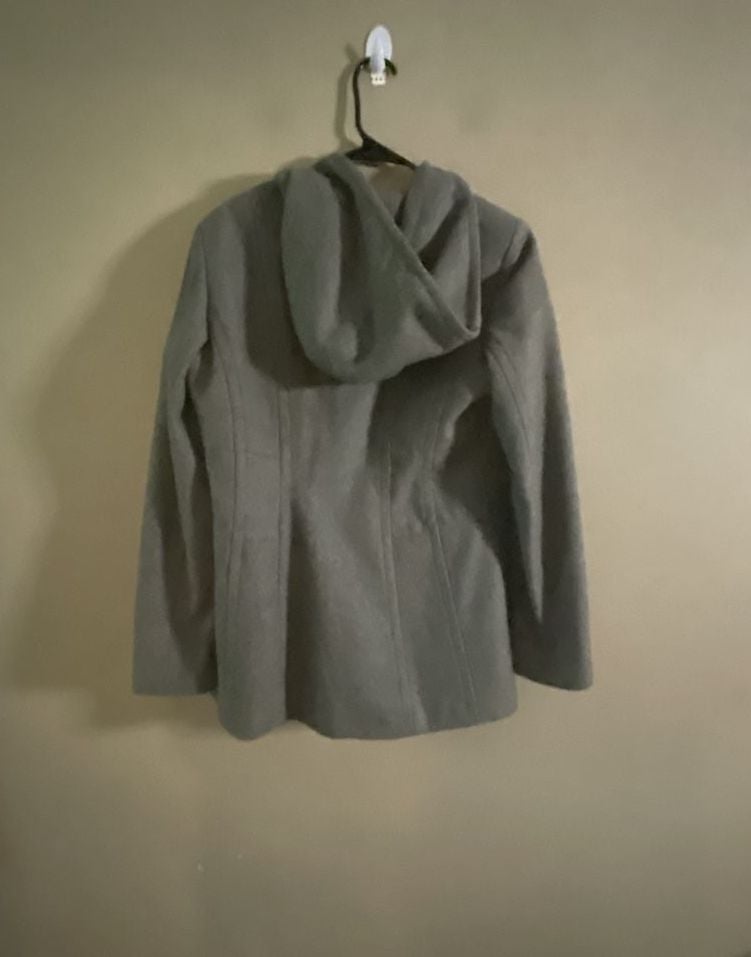 Jason Kole Women's Grey Double-Breasted Wool Blend Peacoat with Hood 2