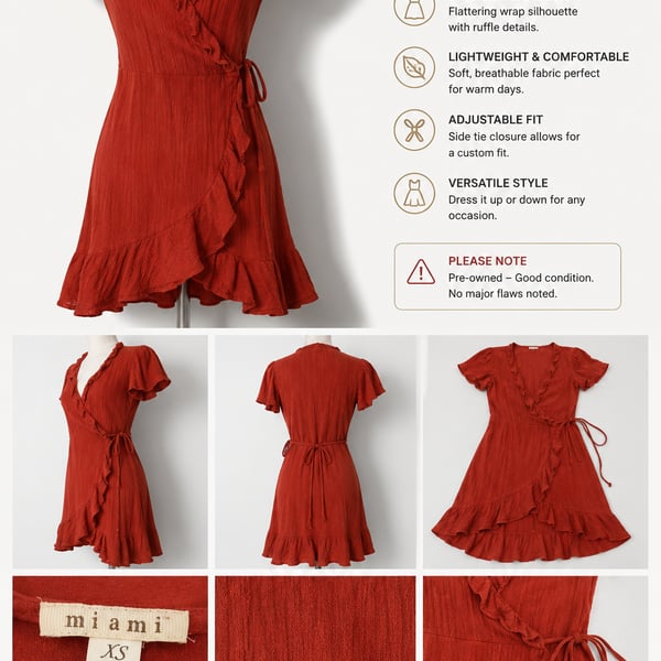 Miami Women's Textured Ruffle Wrap Mini Dress Red Size XS