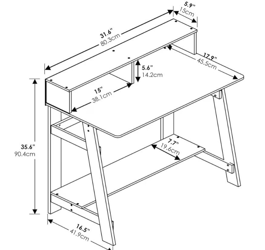Brand New in box A Frame Computer Desk, Dark Walnut Riser Foot Rest Bottom Shelf 3