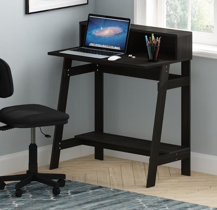Brand New in box A Frame Computer Desk, Dark Walnut Riser Foot Rest Bottom Shelf 4