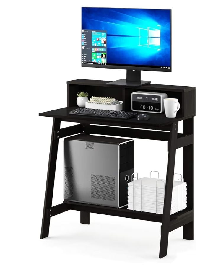 Brand New in box A Frame Computer Desk, Dark Walnut Riser Foot Rest Bottom Shelf 5