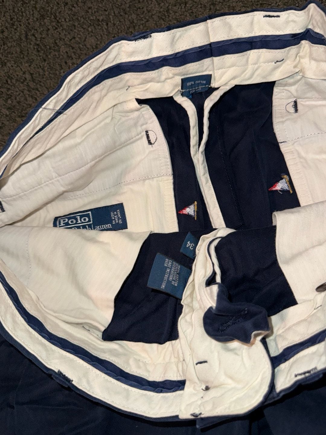 Polo Ralph Lauren Men's Navy Blue Chino Shorts with All-Over Flags size 34 4