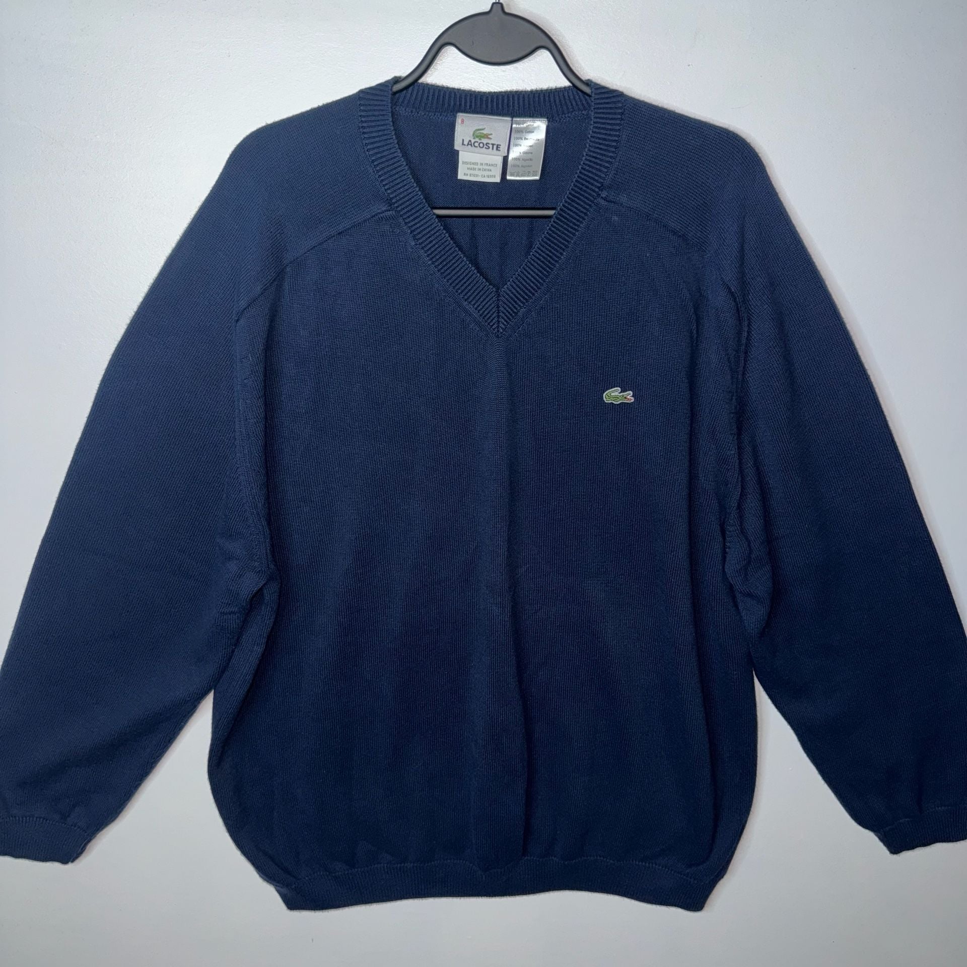 Lacoste Men's Navy Blue Cotton V-Neck Pullover Sweater Size 8 3