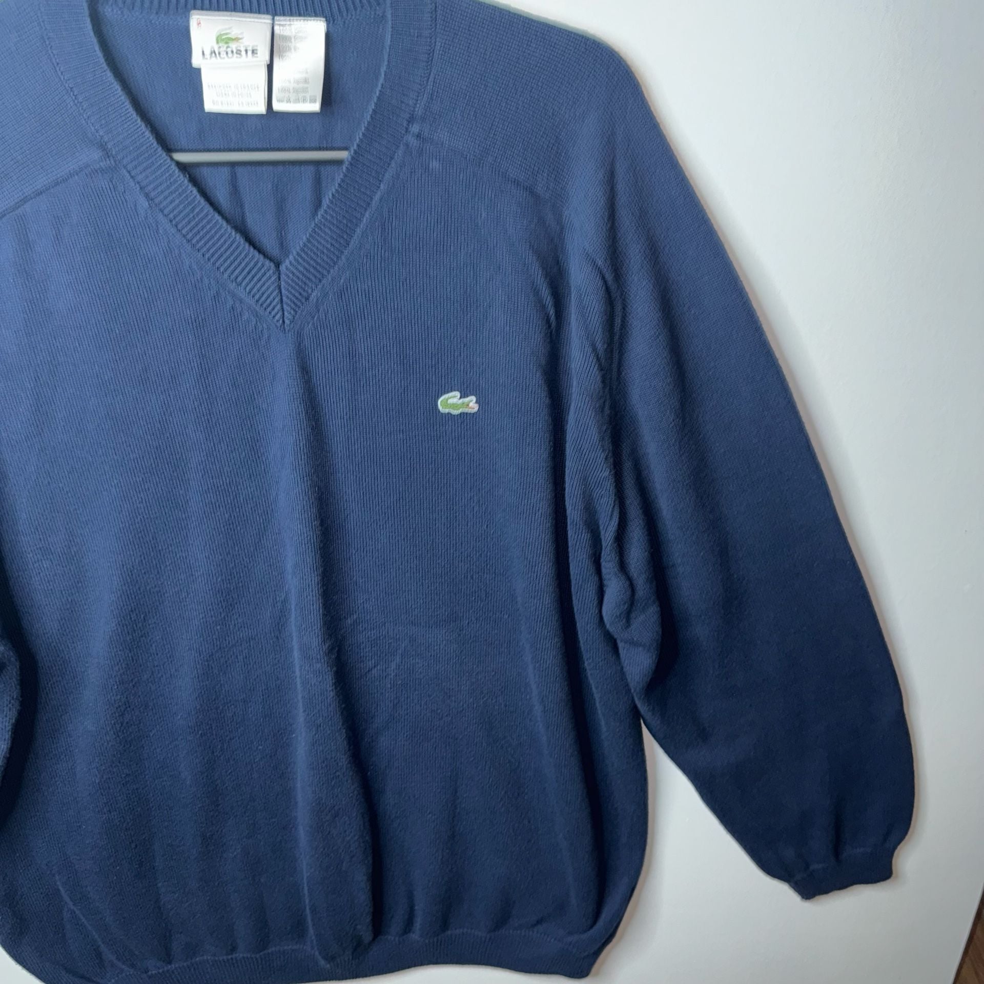 Lacoste Men's Navy Blue Cotton V-Neck Pullover Sweater Size 8 6