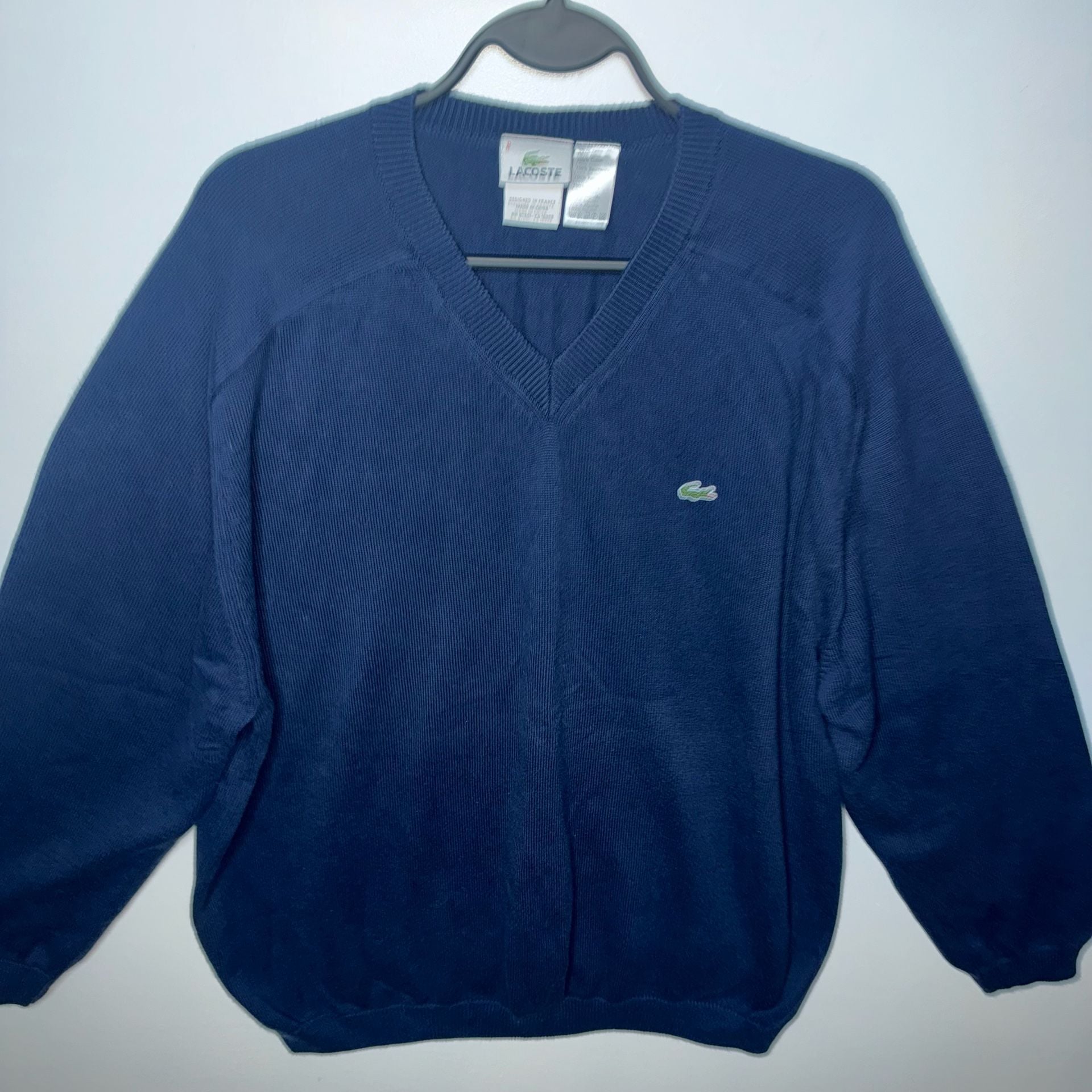 Lacoste Men's Navy Blue Cotton V-Neck Pullover Sweater Size 8 7