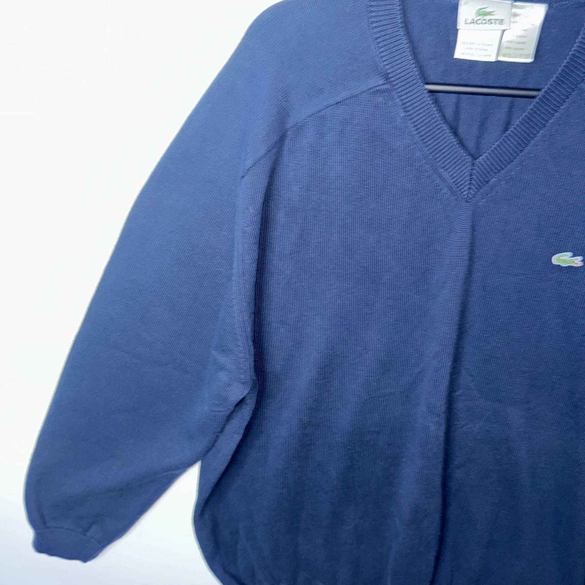 Lacoste Men's Navy Blue Cotton V-Neck Pullover Sweater Size 8 8