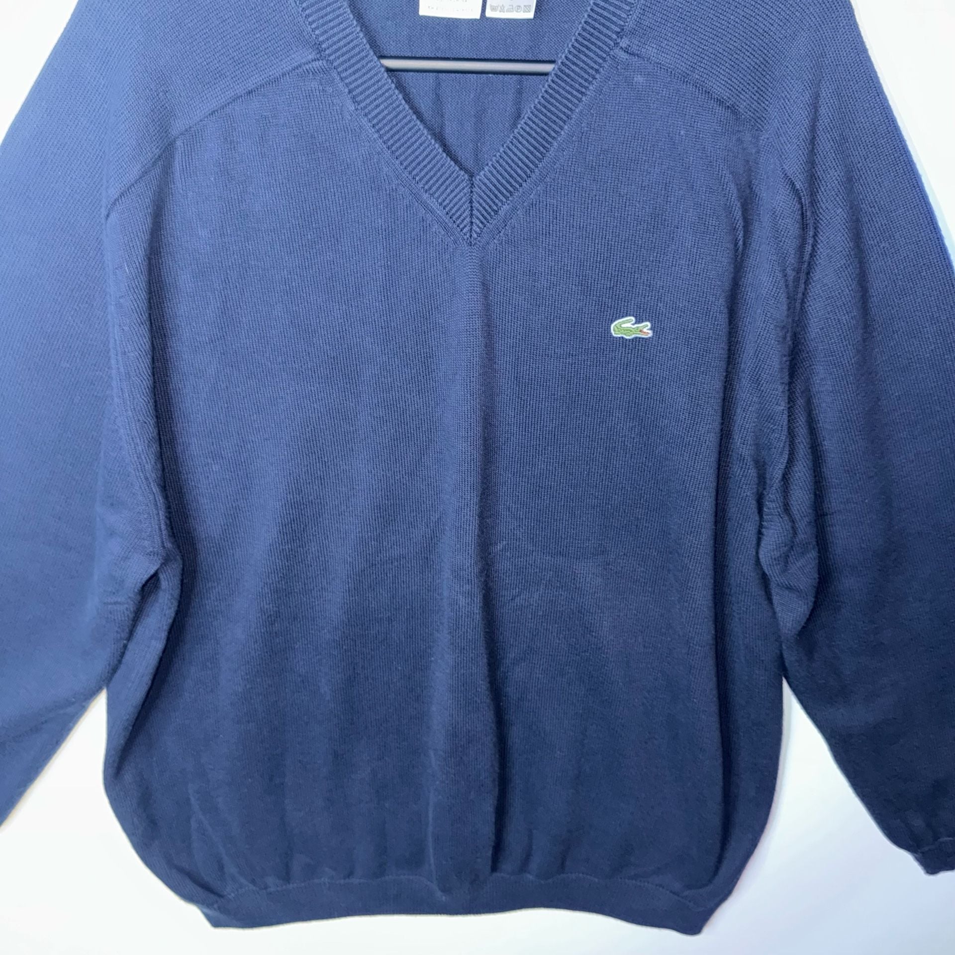 Lacoste Men's Navy Blue Cotton V-Neck Pullover Sweater Size 8 10