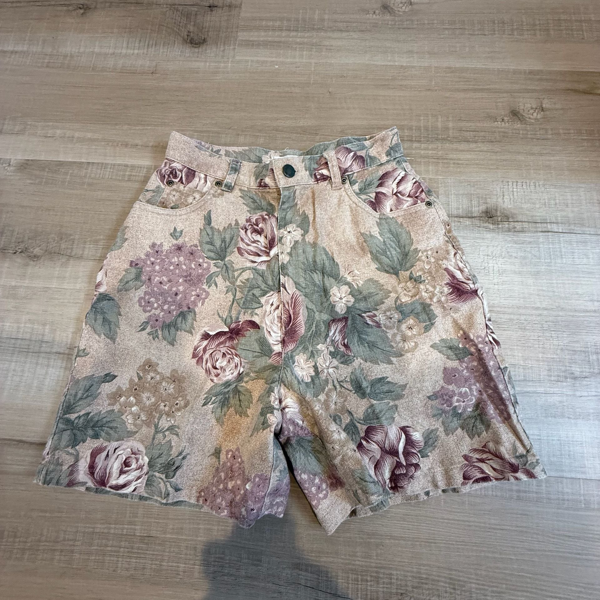 Jones New York Vintage Floral Linen-Blend High-Waisted Shorts 2