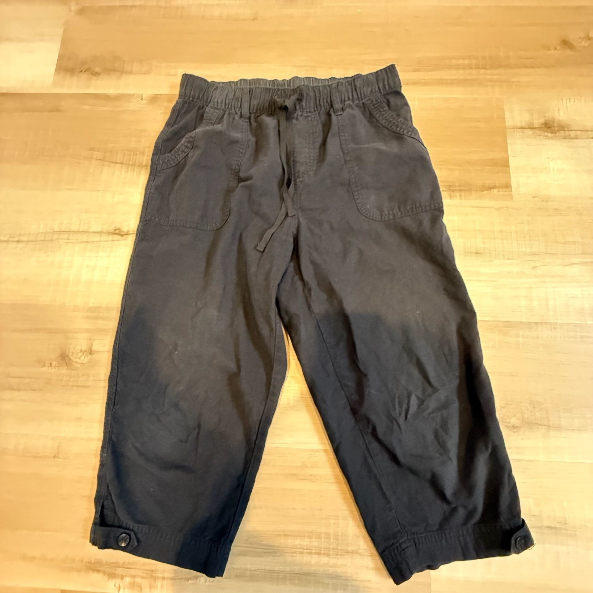 Erika Women's Black Drawstring Elastic Waist Cotton Capri Pants Size PS 3