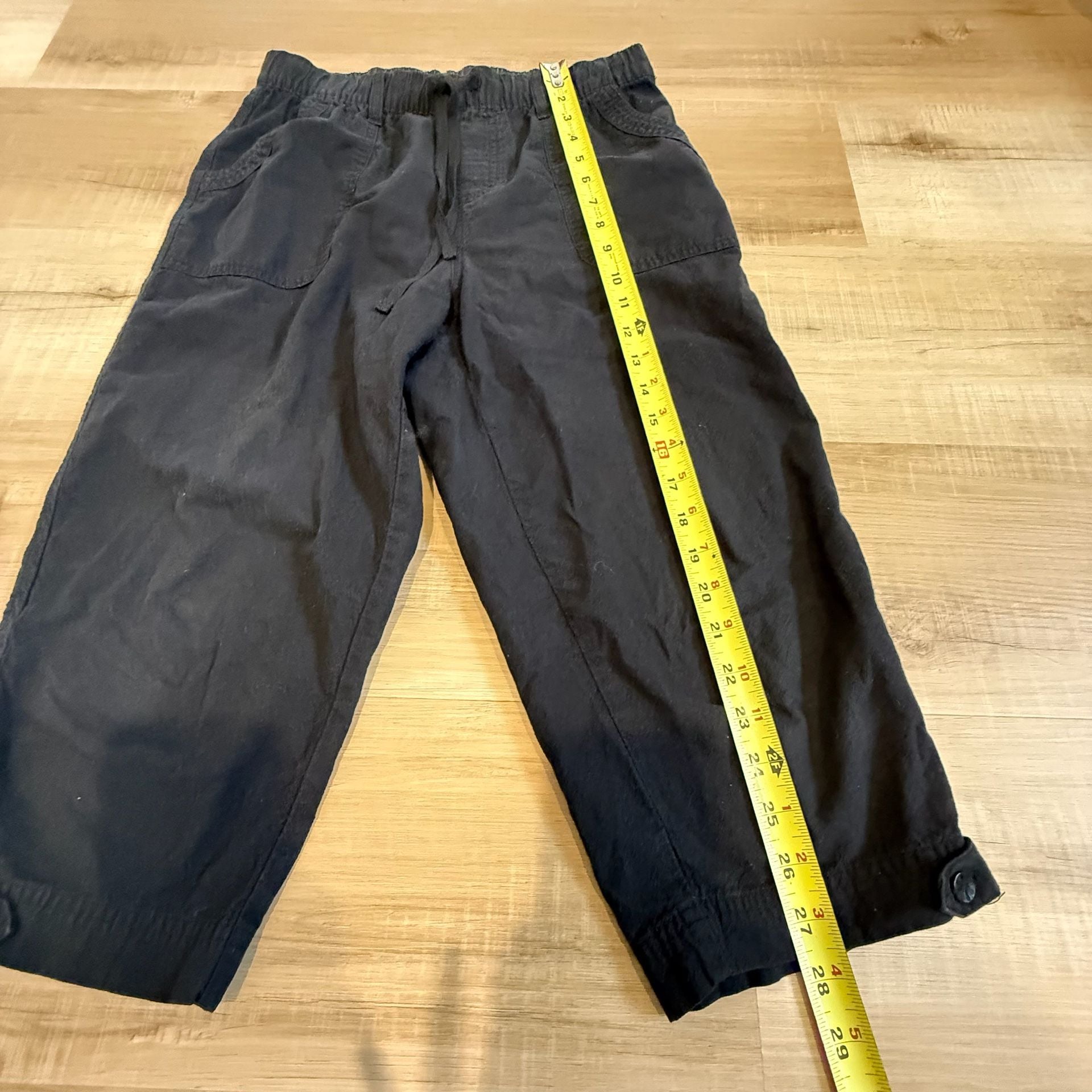 Erika Women's Black Drawstring Elastic Waist Cotton Capri Pants Size PS 4