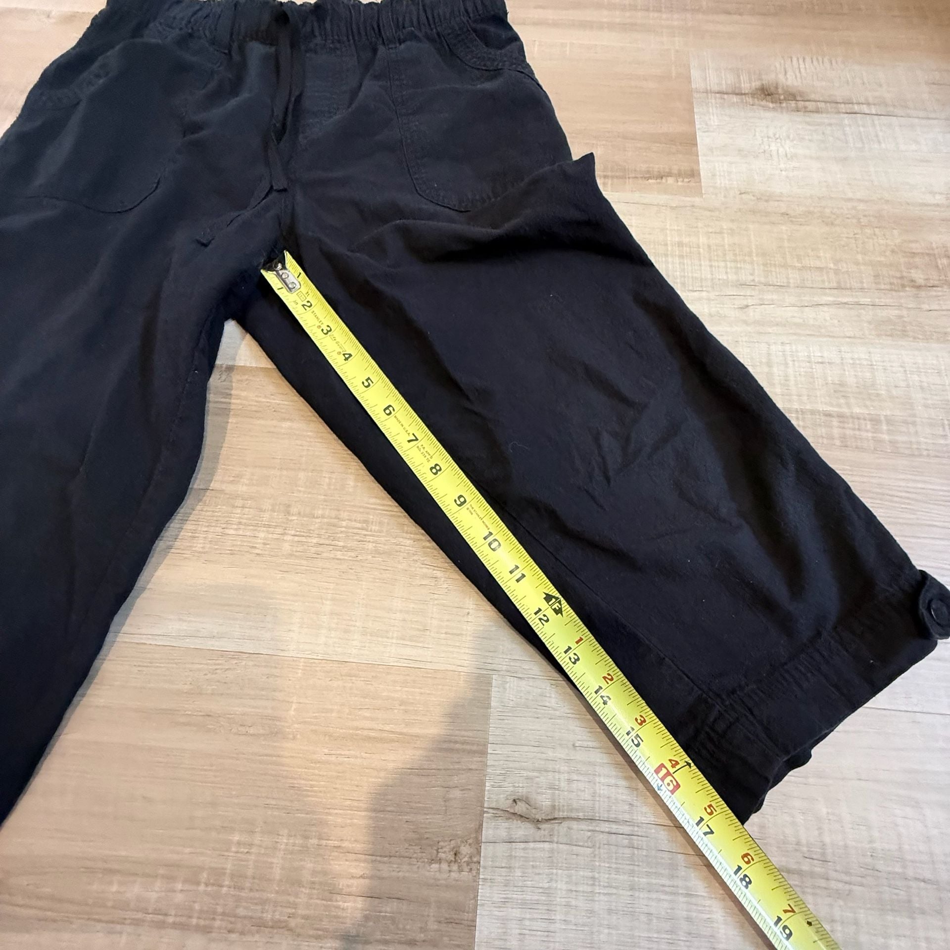 Erika Women's Black Drawstring Elastic Waist Cotton Capri Pants Size PS 5