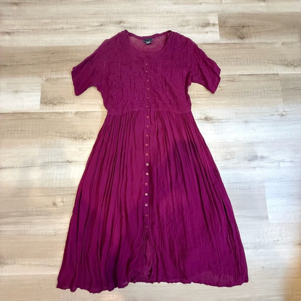 Vintage Starina Embroidered Button-Front Rayon Maxi Dress