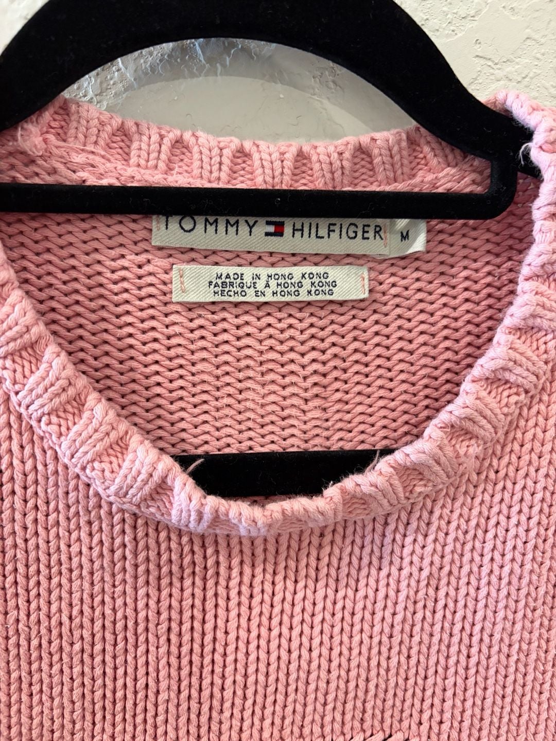Vintage Tommy Hilfiger Pink Crewneck Knit Sweater with Embroidered Flag Logo 4