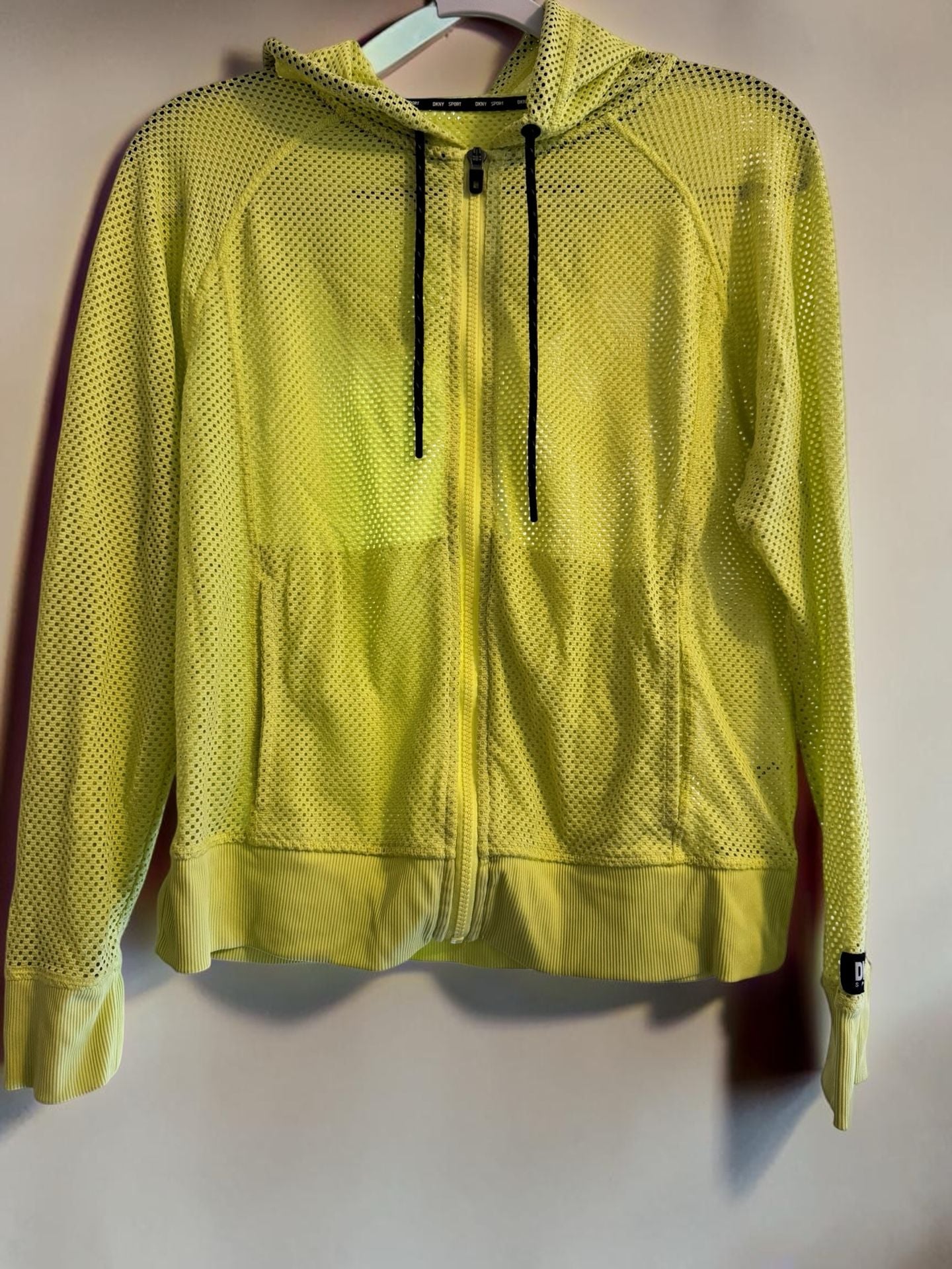 DKNY Sport Neon Yellow Mesh Zip-Up Athletic Hoodie Jacket No Size Tag But It Can Fit a M/L 2