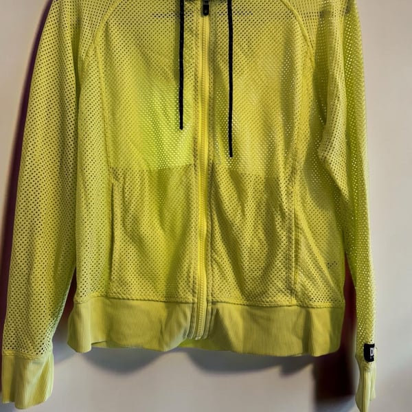 DKNY Sport Neon Yellow Mesh Zip-Up Athletic Hoodie Jacket No Size Tag But It Can Fit a M/L