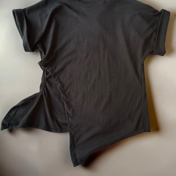 Black Ribbed Wrap Front Short Sleeve Top