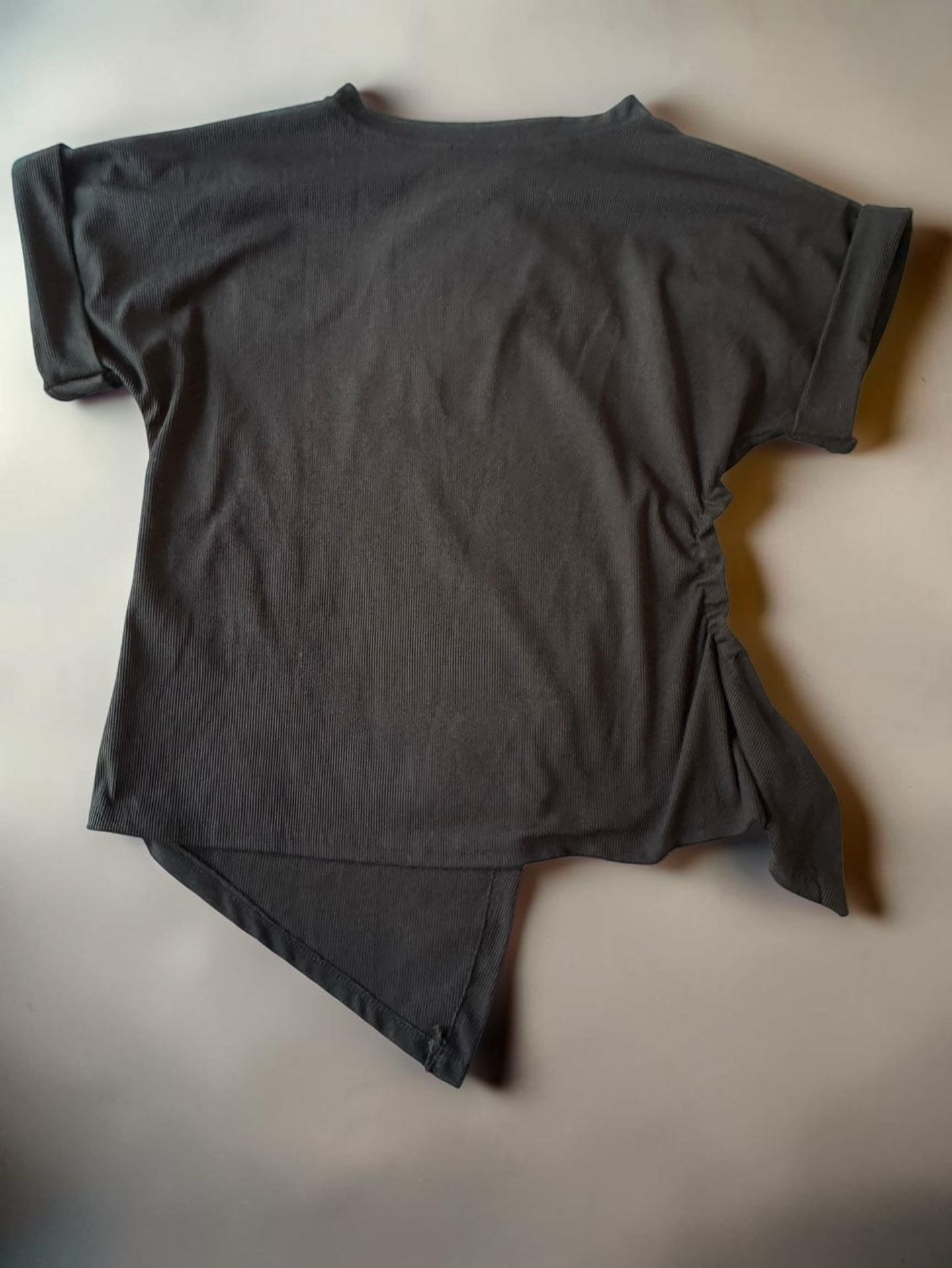 Black Ribbed Wrap Front Short Sleeve Top 2