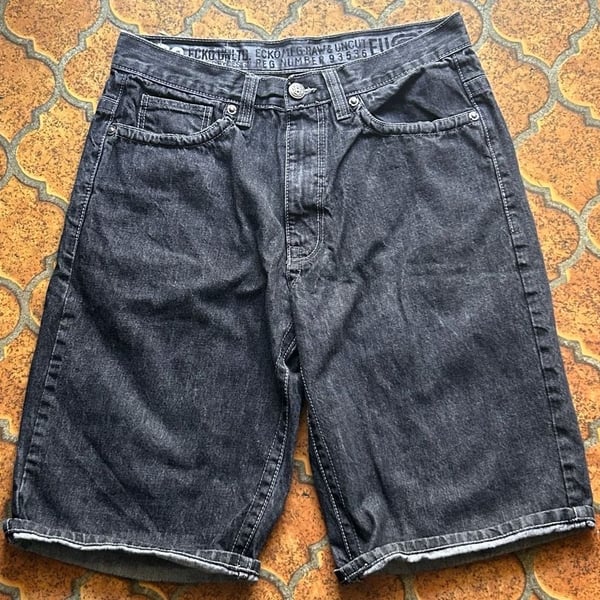 Ecko Unltd. Vintage Y2K Black Denim Jean Shorts with Embroidered Logo, Size 34
