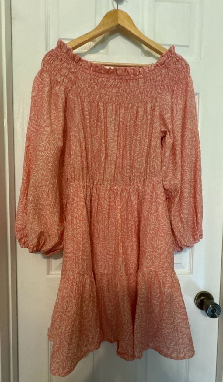 EUC H&M Women's Peach & Cream floral Off-the-Shoulder Long Sleeve Mini Dress, M 4
