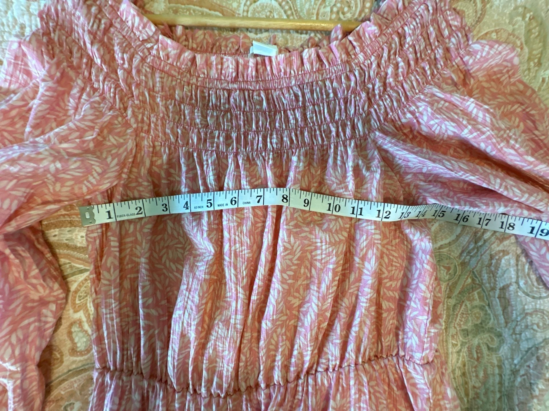 EUC H&M Women's Peach & Cream floral Off-the-Shoulder Long Sleeve Mini Dress, M 8