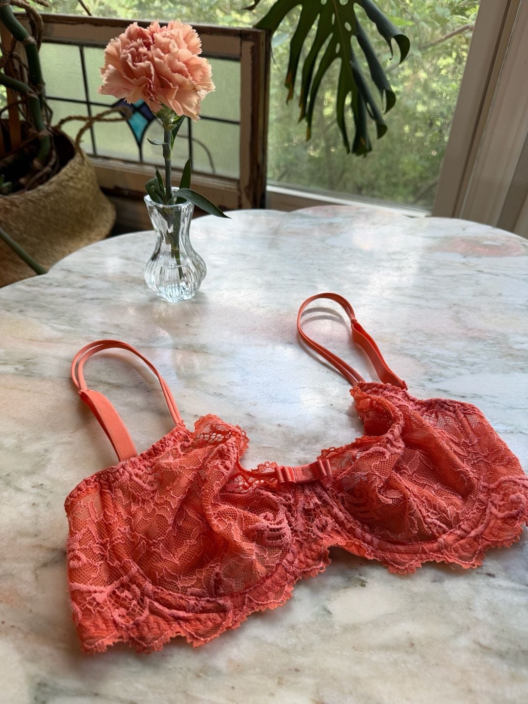 Simone Perele Women's Lace Balconette Underwire Bra in Coral 1