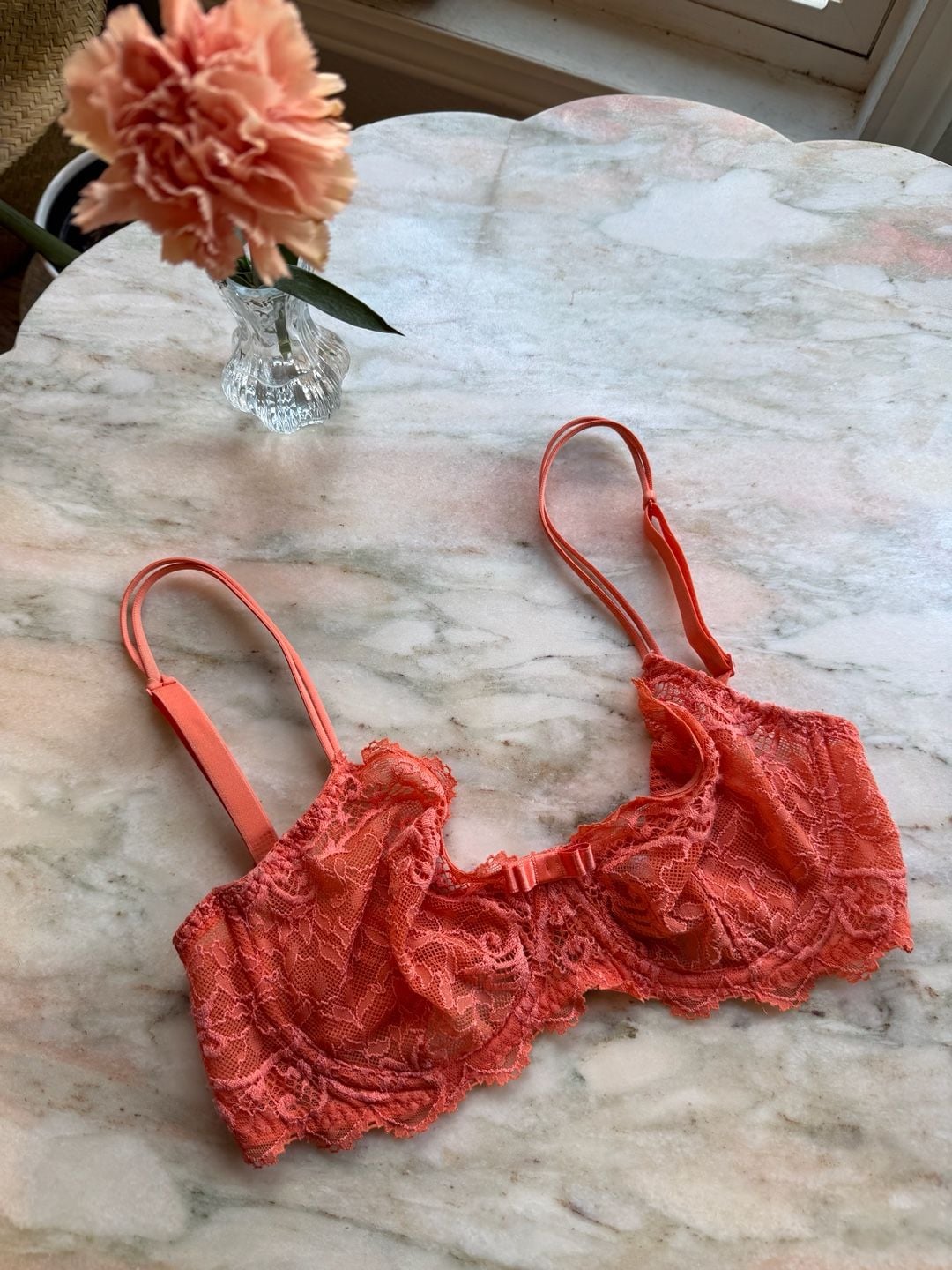 Simone Perele Women's Lace Balconette Underwire Bra in Coral 3